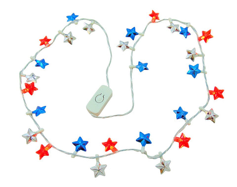 4th of July USA Stars Flashing Light Up LED Necklace For Fireworks Night Out