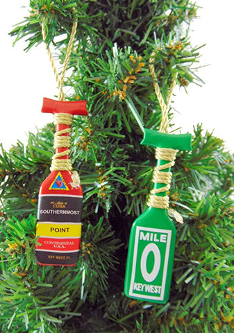 Key West Ornament Southernmost Point and Mile 0 Boat Oar Paddle Christmas Tree Decoration, Set of 2