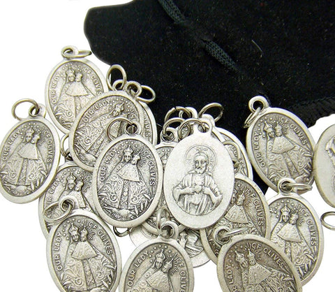 Bulk Medal Lot Set of 20 Our Lady of Olives Metal Pendant 3/4 Inch W Bag From Italy