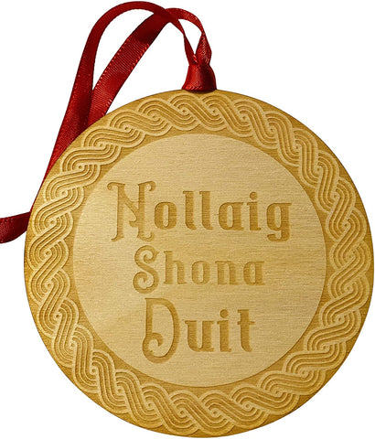 Ireland Ornament Nollaig Shona Duit Merry Christmas in Irish Wooden Tree Decoration