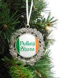 Irish Christmas Ornament Nollaig Shona Pewter Tree Decoration Deluxe Holiday Souvenir of Ireland, Boxed