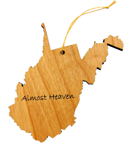 West Virginia Almost Heaven Ornament Wooden State Shaped Christmas Tree Decoration Gift Boxed Made in USA
