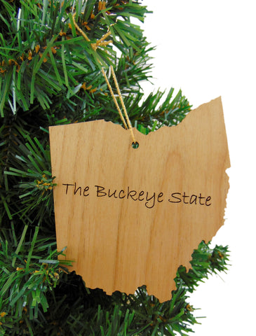 Ohio The Buckeye State Sweet Home Ornament Wooden State Shaped Christmas Tree Decoration Gift Boxed Made in USA