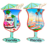 Florida Fridge Magnet Cocktail Glass Shape Beach and Coastal Designs, Set of 2
