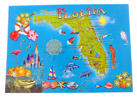 Florida Postcard Set Retro Sunshine State Map Gift, Pack of 25