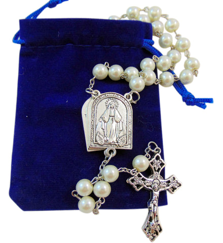 Miraculous Mary Glass Bead Mysteries Rosary with Gift Bag