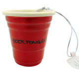 Beer Pong Champ Red Cup Christmas Ornament Ceramic Party Trophy Decoration, 2 inch