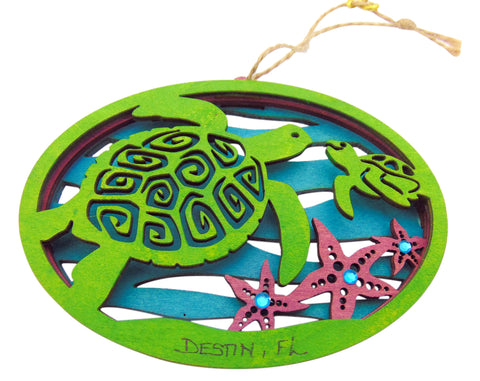 Destin Florida Ornament with Sea Turtle Wooden Christmas Tree Décor Boxed