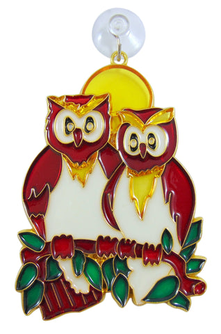 Owls on Branch Bird Suncatcher Window Ornament Decoration with Suction Cup Gift Boxed, 5 Inch