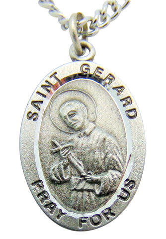 Saint Gerard Pewter Medal 1" Pendant on 24" Endless Stainless Steel Chain