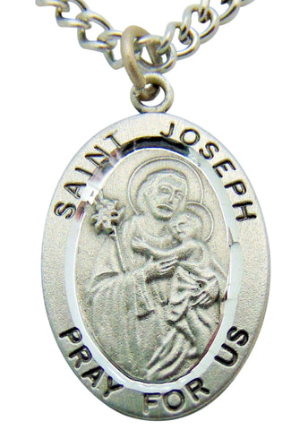 Saint Joseph Pewter 1" Medal on 24" Endless Stainless Steel Chain
