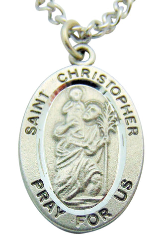 Saint Christopher Pewter Medal 1" Pendant on 24" Endless Stainless Steel Chain
