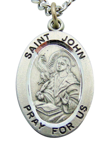 Saint John Pewter Medal 1" Pendant on 24" Endless Stainless Steel Chain