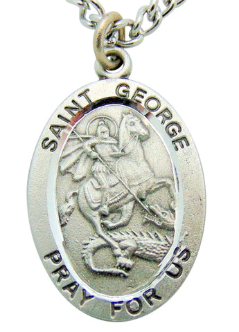 Saint George Pewter Medal 1" Pendant on 24" Endless Stainless Steel Chain