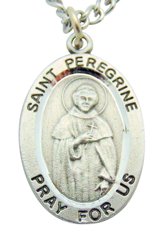 Saint Peregrine Pewter Medal 1" Pendant on 24" Endless Stainless Steel Chain