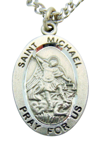 Saint Michael Pewter Medal 1" Pendant on 24" Endless Stainless Steel Chain