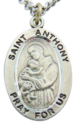 Saint Anthony Pewter Medal 1" Pendant on 24" Endless Stainless Steel Chain