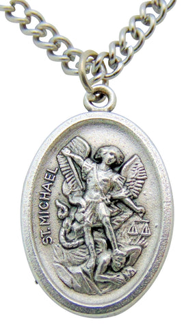 BULK SET OF 40 MEDALS St Michael Medal 3/4"L with 24" Endless Stainless Steel Chain