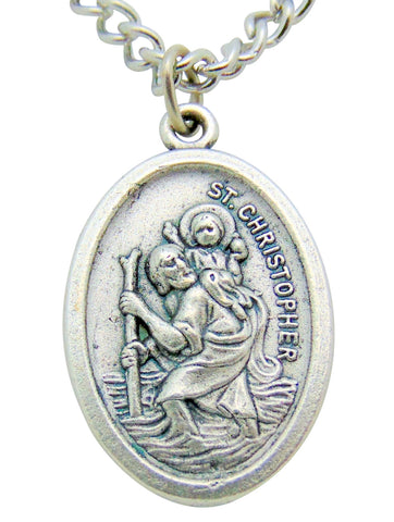 St Christopher Medal 3/4"L with 24" Endless Stainless Steel Chain