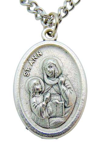 St Ann Medal 3/4"L w/ 24" Endless Stainless Steel Chain Made in Italy