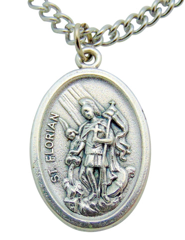 St Florian Medal 3/4"L w/ 24" Endless Stainless Steel Chain Made in Italy