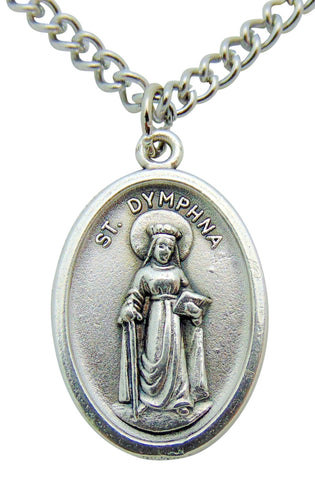 St Dymphna Medal 3/4"L w/ 24" Endless Stainless Steel Chain Made in Italy
