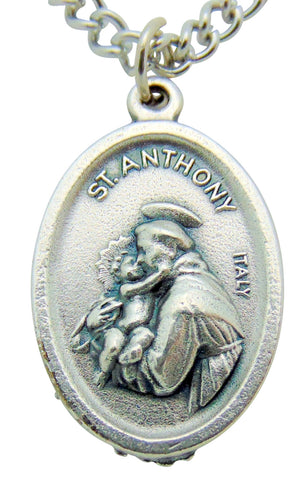 St Anthony Medal 3/4"L w/ 24" Endless Stainless Steel Chain Made in Italy