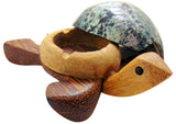 Sea Turtle Ashtray with Metal Shell and Wooden Base Sealife Home Decoration, 4 Inch