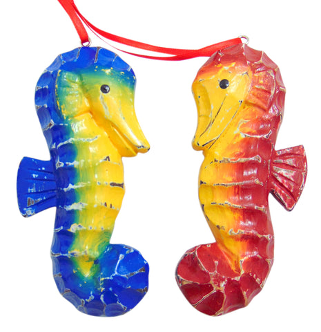 Seahorse Ornaments Handmade and Painted Wooden Christmas Tree Decoration, Set of 2