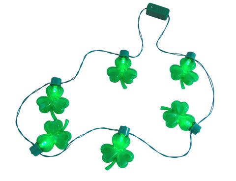 St Patricks Day Flashing LED Light Up Shamrock Necklace