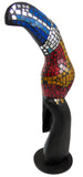 Toucan Statue Handmade Glass Mosaic Design on Wood Sculpture Exotic Tiki Bird Stand Decoration, 9 Inch