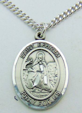 St Ephrem Pewter Medal with Stainless Steel Chain Made in the USA