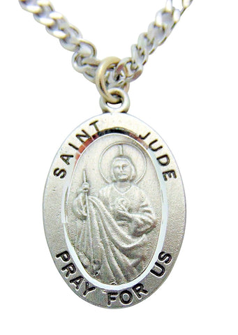 St. Jude 1 Inch Pewter Saint Medal with 24 Inch Endless Stainless Steel Chain