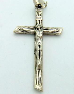 MRT Silver Plate Log Crucifix Pendant Catholic Cross Gift 1 1/2" Italian Made