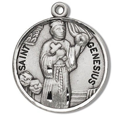 Sterling Silver 7/8" Round Saint St Genesius Patron Medal