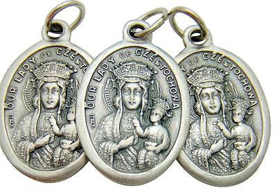 3 Lot Our Lady of Czestochowa Polish Madonna Medal Silver Plate 3/4" Italy