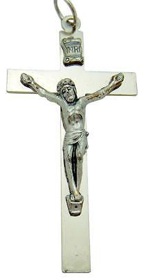 MRT Pectoral Crucifix Pendant Medal Silver Plated Catholic Cross 1 3/4" Italy