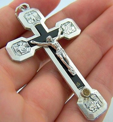 MRT Pectoral Crucifix Stations Of The Cross Italy Silver Tone & Black 2-1/4"