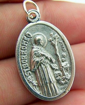 Saint Patron St. Borromeo Silver P Medal Pendant Italy
