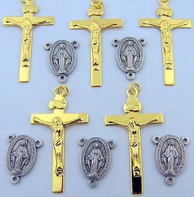 Silver P Crucifix Mary Rosary Center Piece Part Lot 10