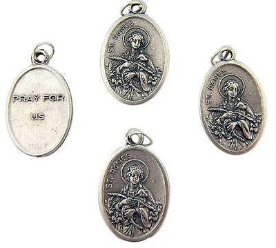 4 Lot St Agnes Catholic Patron Saint Holy Medal Silver Plate Gift 3/4" Italy