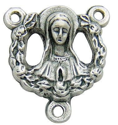 MRT Praying Madonna Holy Rosary Centerpiece Open Center Silver Plate 1/2" Italy