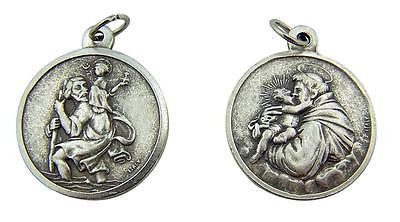 MRT One Saint Christopher & St Anthony Silver Plate Medal Pendant Safe Travel 1"