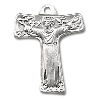 Sterling Silver St Francis Tao Cross Patron  Medal with Stainless Steel Chain & Boxed