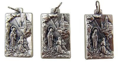 MRT Lot Of 3 Silver Plate Our Lady Lourdes Medal Pendant Blessed Mary Italy 1" L