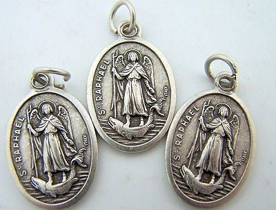 Catholic Medal Charm Pendant Lot 3 Siver Plate Saint Raphael Pray For Us