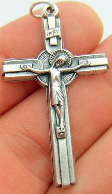 MRT Silver Plate Sun Crucifix Pendant Catholic Cross Gift 1 1/2" Italian Made