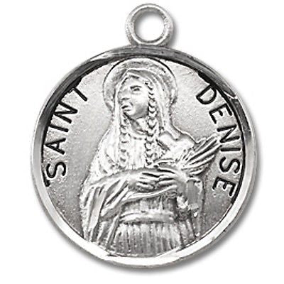 Sterling Silver 7/8" Round Saint St Denise Patron Medal with Stainless Steel Chain