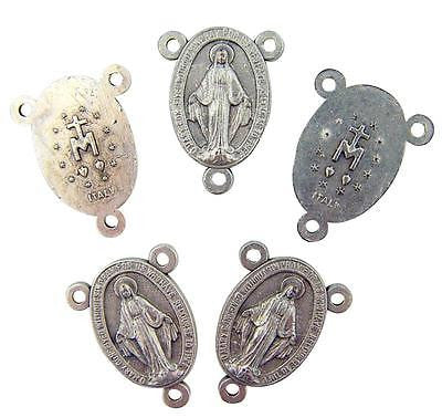 5 Lot Miraculous Mary Medal Rosary Part Oval Center Silver Plate Italy .65"