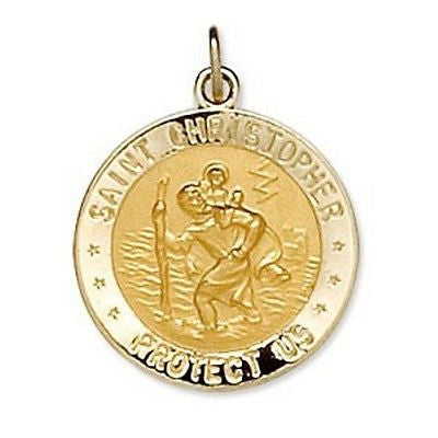 MRT One Nation St Christopher US Navy 14K Yellow Gold Medal Necklace 3/4"